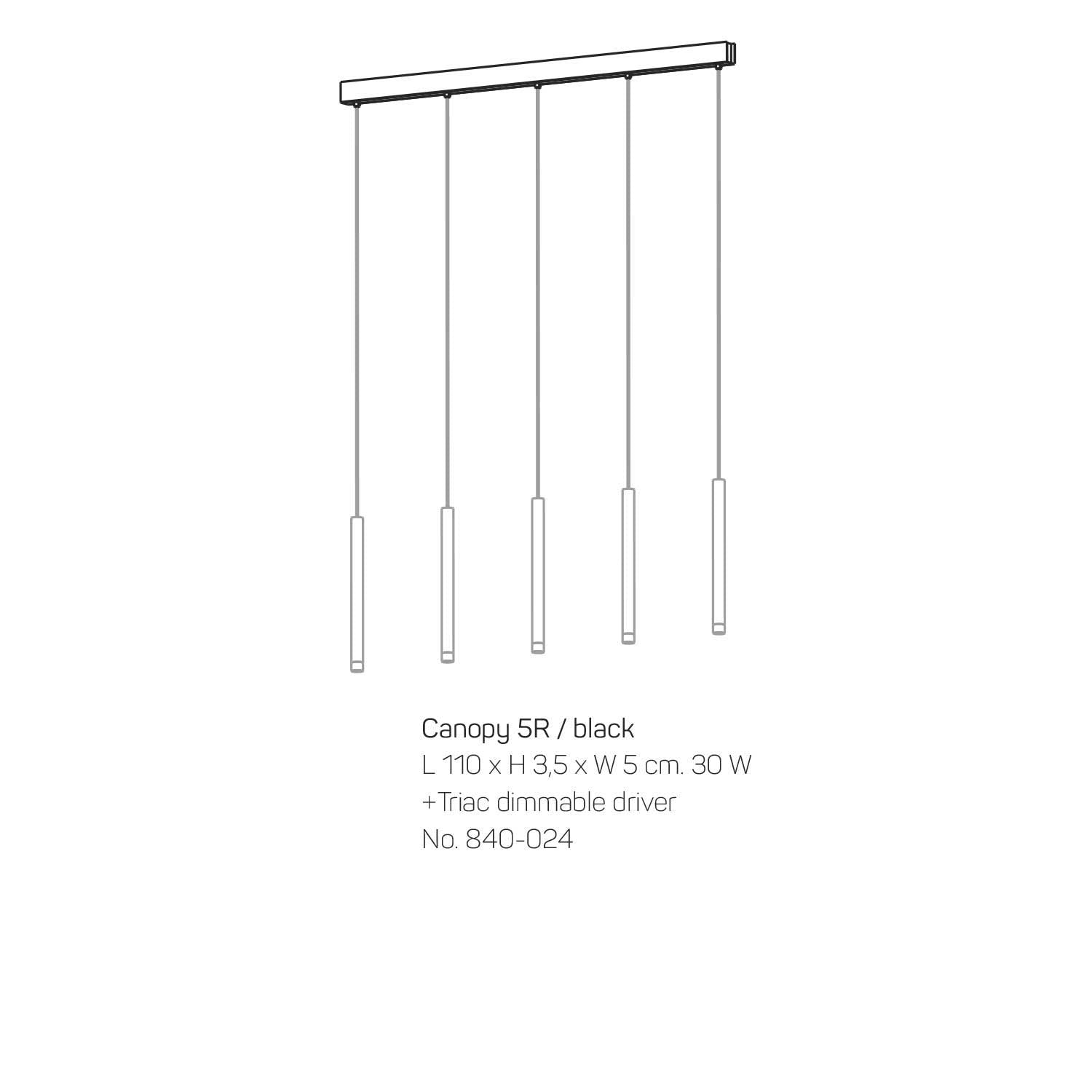 Elongated Black Canopy for 5 Lamps
